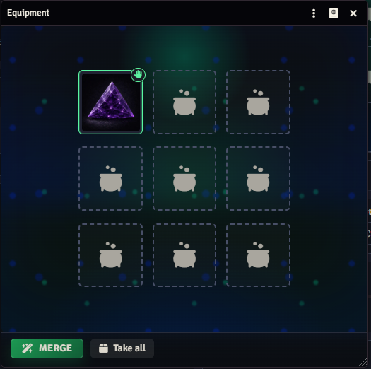 Cauldron merge interface with crafting slots